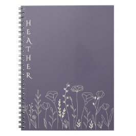 Boho Wildflower Personalized Grey Gift for Her ノートブック