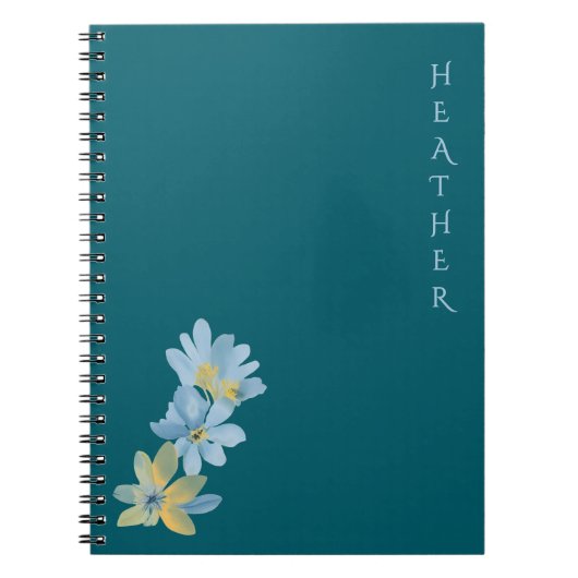 Boho Wildflower Personalized Teal Gift for Her ノートブック (正面)
