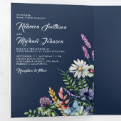 Boho Wildflower Photo All in One Navy Blue 結婚's 三つ折り招待状 (内部最初)