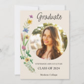 Boho Wildflower Photo Girl College卒業 案内状 (正面)