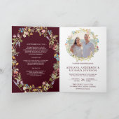 Boho Wildflower Photo QR Code Burgundy Wedding 招待状 (内部)