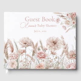 Boho Wildflower Pink Floral Baby Shower Guest Book ゲストブック