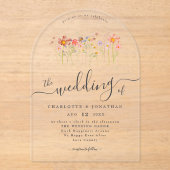 Boho Wildflower Pink Orange Yellow Rust Wedding アクリル招待状 (正面)