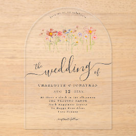 Boho Wildflower Pink Orange Yellow Rust Wedding アクリル招待状