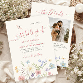 Boho wildflower qr code photo wedding 招待状