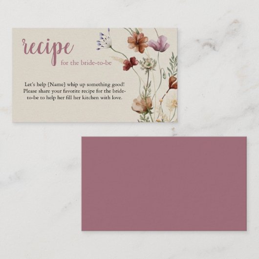 Boho Wildflower Recipe Request Enclosure Card エンクロージャーカード (正面/裏面)