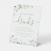 Boho Wildflower rusticの結婚特徴的な飲み物 台座サイン (正面)