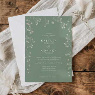 Boho Wildflower Sage Green Baby's Breath Wedding 招待状