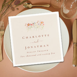 Boho Wildflower Tan Beige Terracotta Wedding スタンダードカクテルナプキン
