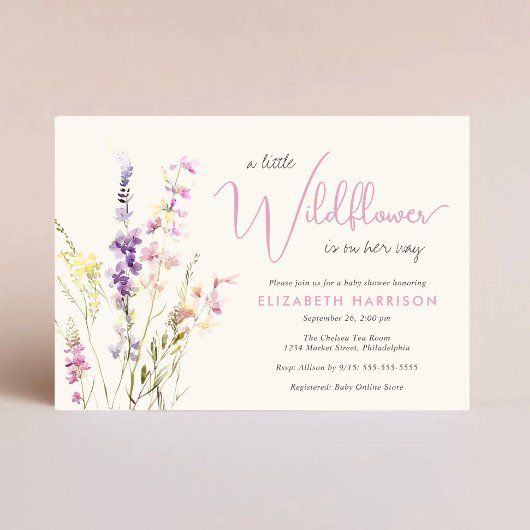 Boho Wildflower Watercolor Baby Girl Shower 招待状