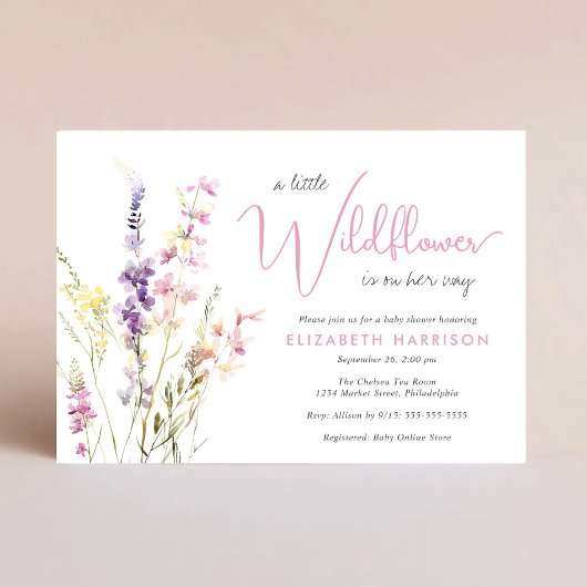 Boho Wildflower Watercolor Baby Girl Shower 招待状