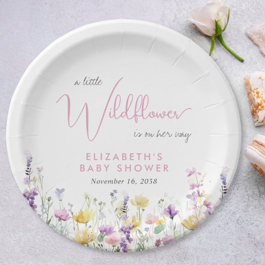 Boho Wildflower Watercolor Baby Shower ペーパープレート