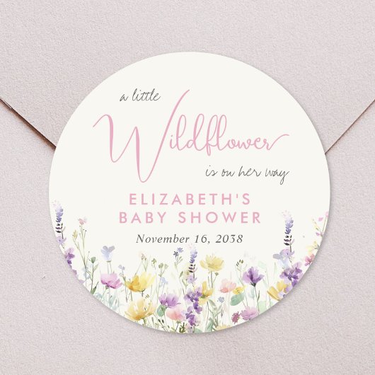 Boho Wildflower Watercolor Baby Shower ラウンドシール