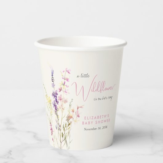 Boho Wildflower Watercolor Baby Shower 紙コップ (正面)
