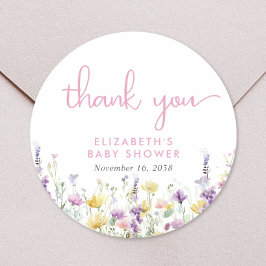 Boho Wildflower Watercolor Baby Shower Thank You ラウンドシール
