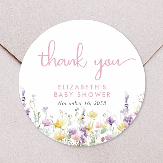 Boho Wildflower Watercolor Baby Shower Thank You ラウンドシール