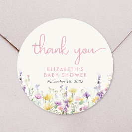 Boho Wildflower Watercolor Baby Shower Thank You ラウンドシール