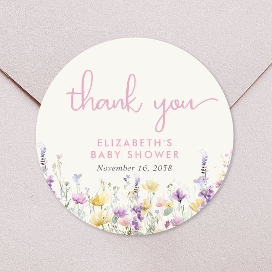 Boho Wildflower Watercolor Baby Shower Thank You ラウンドシール