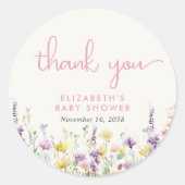 Boho Wildflower Watercolor Baby Shower Thank You ラウンドシール (正面)