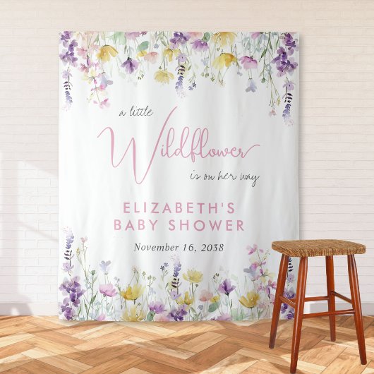Boho Wildflower Watercolor Baby Shower Welcome タペストリー