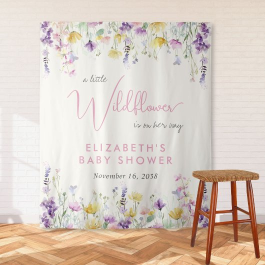 Boho Wildflower Watercolor Baby Shower Welcome タペストリー