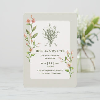 Boho Wildflower Watercolor Botanical Sage Wedding 招待状