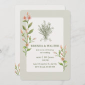 Boho Wildflower Watercolor Botanical Sage Wedding  招待状 (正面/裏面)