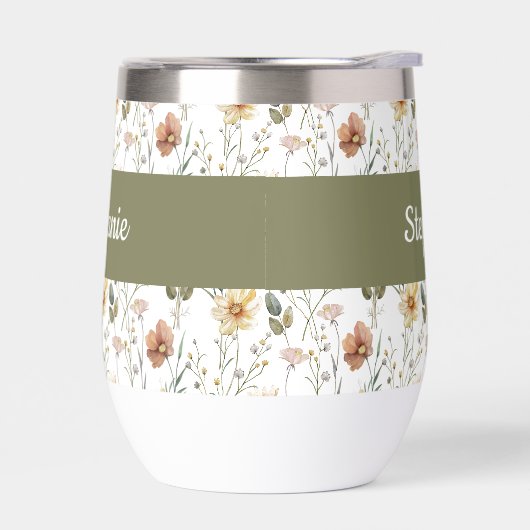 Boho Wildflower Watercolor Monogram Name Thermal (左面)