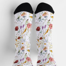 Boho Wildflower Watercolor Spring  Flower ソックス