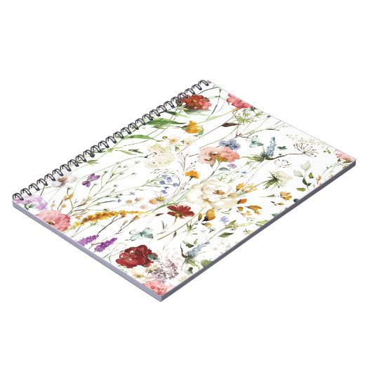 Boho Wildflower Watercolor Spring  Flower ノートブック (左側)