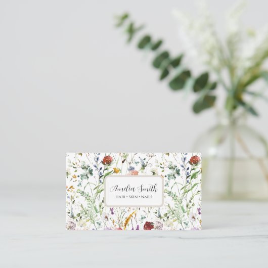 Boho Wildflower Watercolor Spring  Flower 名刺 (スタンド正面)