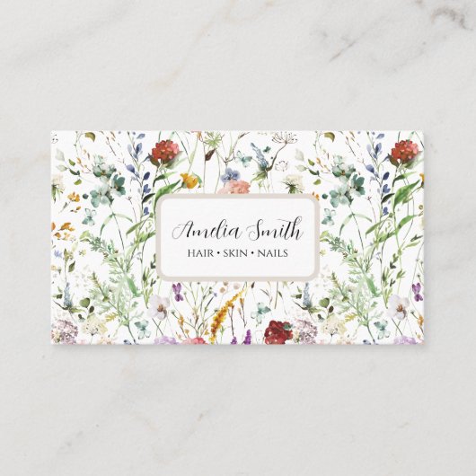 Boho Wildflower Watercolor Spring  Flower 名刺 (正面)