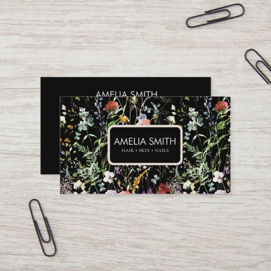 Boho Wildflower Watercolor Spring  Flower 名刺 (正面/裏面インサイチュ)