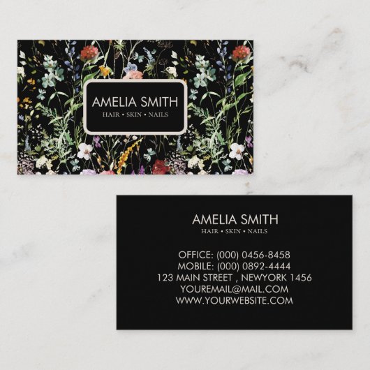 Boho Wildflower Watercolor Spring  Flower 名刺 (正面/裏面)