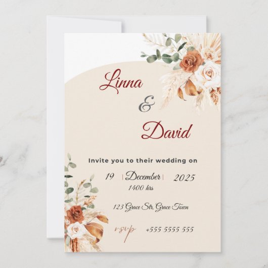 Boho Wildflower Wedding Invitation 招待状 (正面)