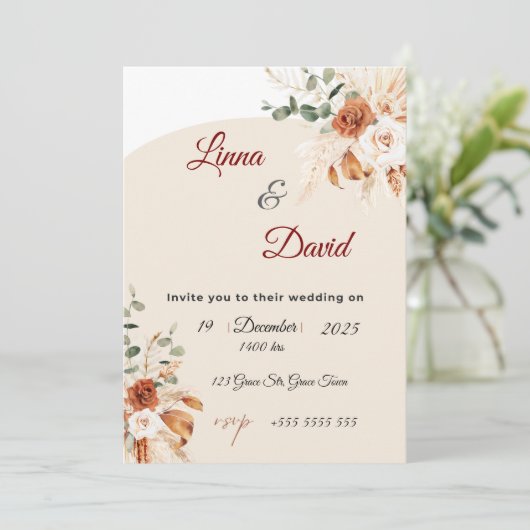 Boho Wildflower Wedding Invitation 招待状 (スタンド正面)