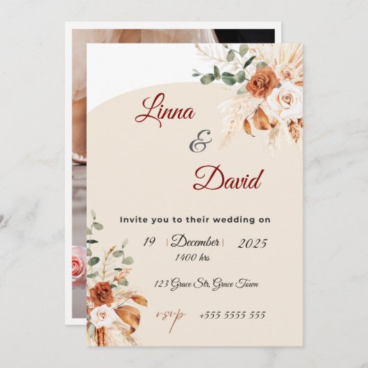 Boho Wildflower Wedding Invitation 招待状 (正面/裏面)