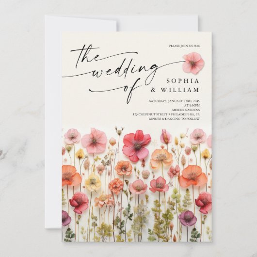 Boho Wildflower Wedding Invite Photo Back 招待状 (正面)