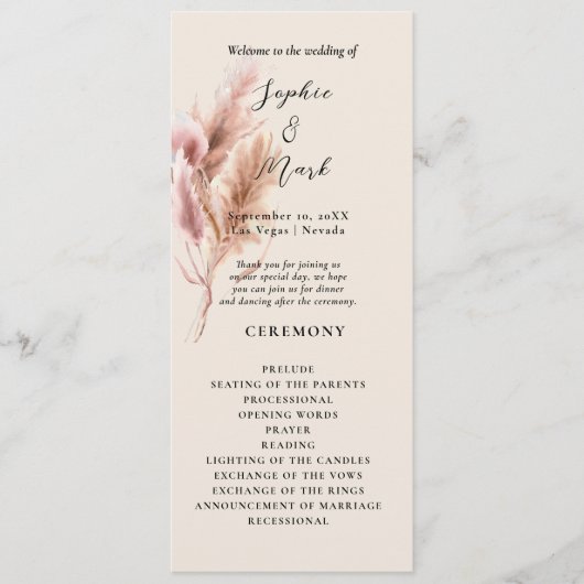 Boho Wildflower Wedding Program  プログラム (正面)