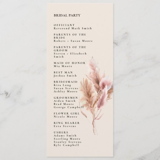 Boho Wildflower Wedding Program  プログラム (裏面)