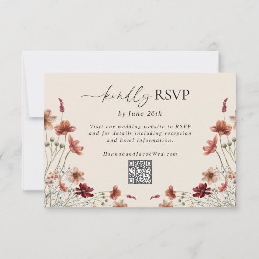 Boho Wildflower Wedding QR Code 出欠カード (正面)