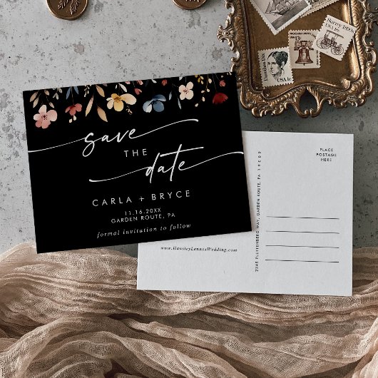 Boho Wildflower Wedding Save the Date Postcard インビテーションポストカード