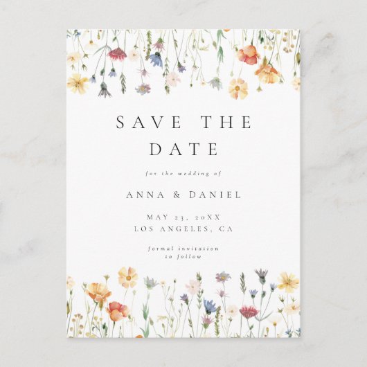 Boho Wildflower Wedding Save the Date Postcard インビテーションポストカード (正面)