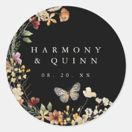Boho Wildflower Wedding Sticker Label ラウンドシール