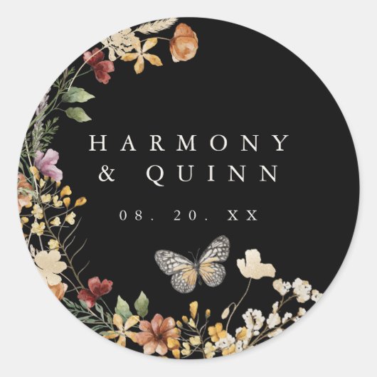 Boho Wildflower Wedding Sticker Label ラウンドシール (正面)