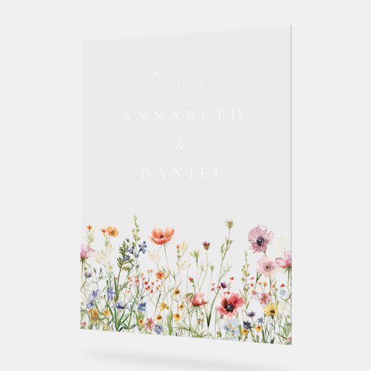 Boho Wildflower Wedding Welcome アクリルサイン (傾斜)