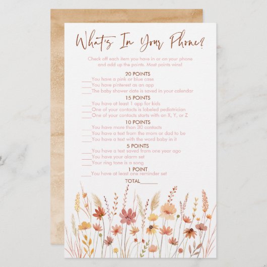 Boho Wildflowersあなたの電話シャワーゲームに何が (正面/裏面)
