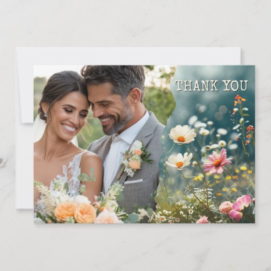 Boho Wildflowersの写真結婚ありがとう サンキューカード (正面)