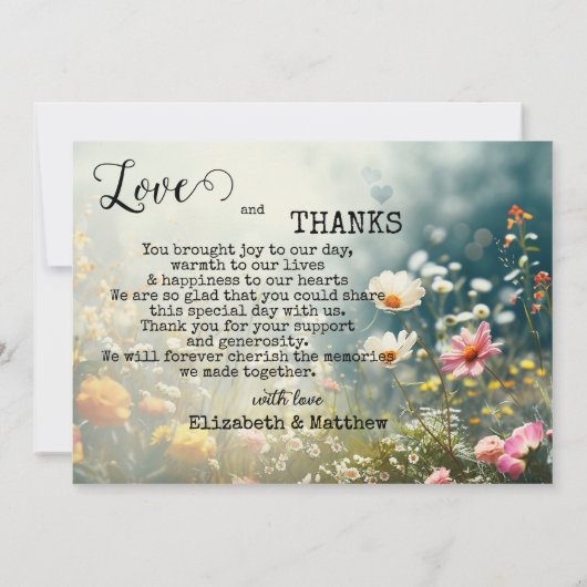 Boho Wildflowersの写真結婚ありがとう サンキューカード (裏面)