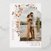 Boho Wildflowersアーチ写真秋の結婚式ありがとう 箔招待状 (正面)
